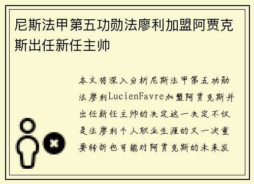 尼斯法甲第五功勋法廖利加盟阿贾克斯出任新任主帅